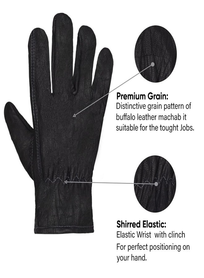 AMERICAN FUR Premium Buffalo Leather Gloves, Unlined Work Gloves (Black) (Large) - Image 3
